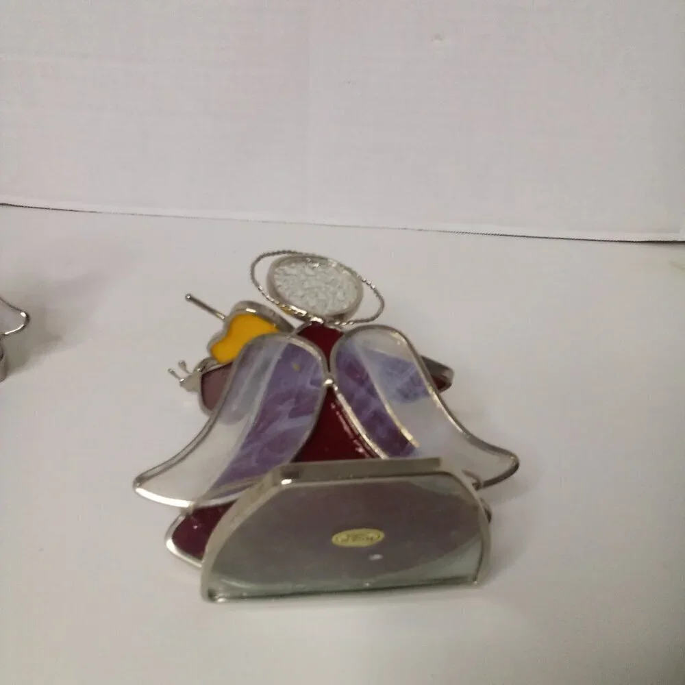 Stained Glass Angel Tea Light Candle Holders Musical Horn Violin Red Green